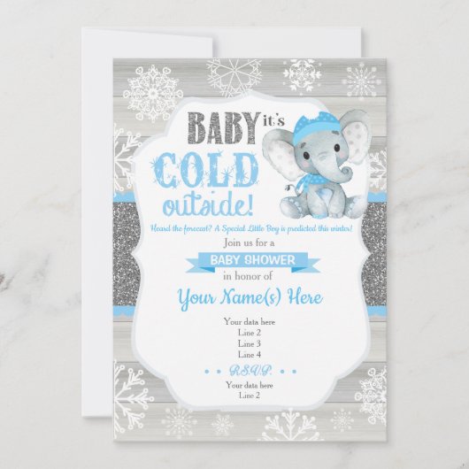 Elephant Winter Invitation for Boy Baby shower Kaart (Voorkant)