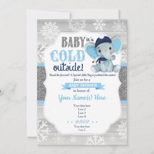 Elephant Winter Invitation for Boy Baby shower Kaart (Voorkant)