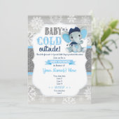 Elephant Winter Invitation for Boy Baby shower Kaart (Staand voorkant)