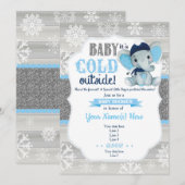 Elephant Winter Invitation for Boy Baby shower Kaart (Voorkant / Achterkant)