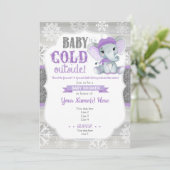Elephant Winter Invitation for Girl Shower Paars Kaart (Staand voorkant)
