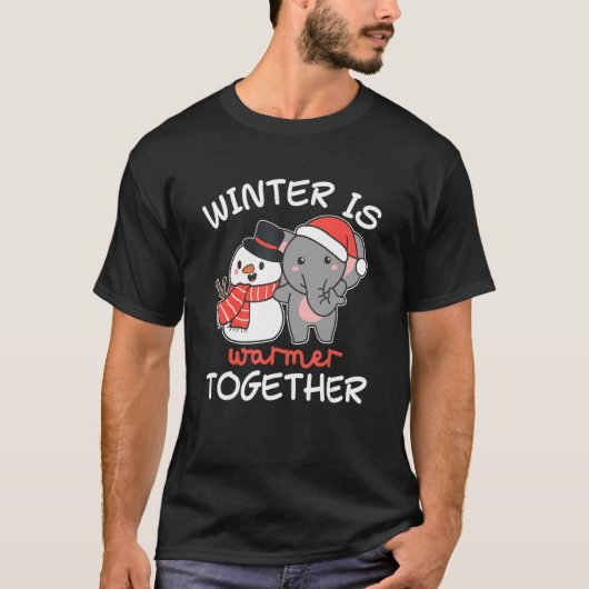 Elephant Winter is warmer samen Snowman Snow T-shirt (Voorkant)