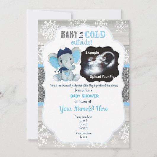 Elephant Winter Ultrasound Invitation Baby shower Kaart (Voorkant)