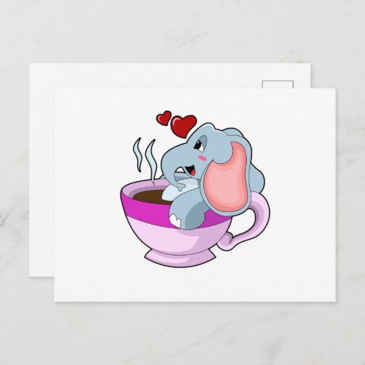 Elephant with Coffee Cup Briefkaart (Voorkant / Achterkant)