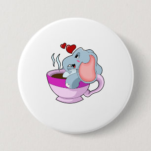 Elephant with Coffee Cup Ronde Button 7,6 Cm