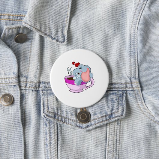 Elephant with Coffee Cup Ronde Button 7,6 Cm (In situ)