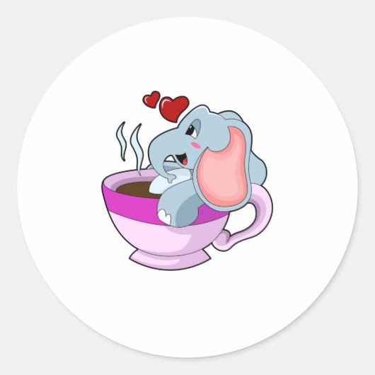 Elephant with Coffee Cup Ronde Sticker (Voorkant)