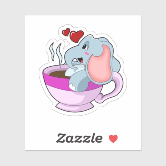 Elephant with Coffee Cup Sticker (Vel)