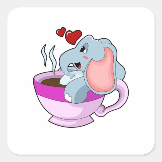 Elephant with Coffee Cup Vierkante Sticker (Voorkant)
