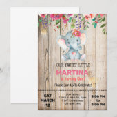 Elephant & wood girl verjaardagsuitnodiging. kaart (Voorkant / Achterkant)