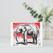 Elephant Woodcut Briefkaart (Staand voorkant)