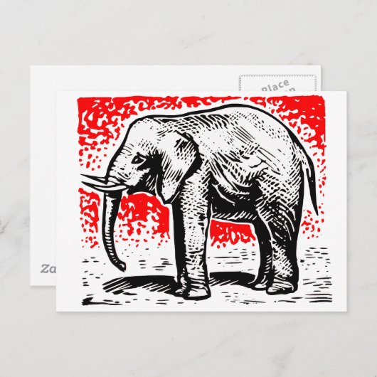 Elephant Woodcut Briefkaart (Voorkant / Achterkant)