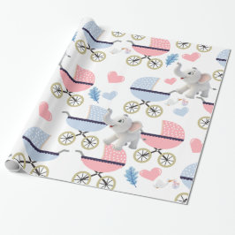 Elephant Wrapping Paper Baby Stroller Pink & Blue  Cadeaupapier