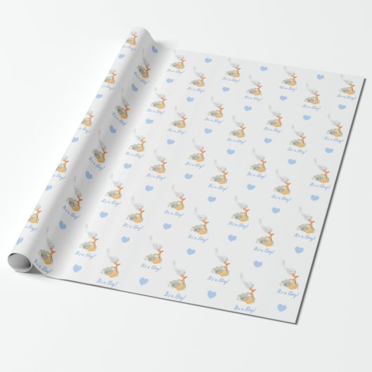Elephant Wrapping Paper (Blue Personal Stork) Cadeaupapier (Uitgerold)