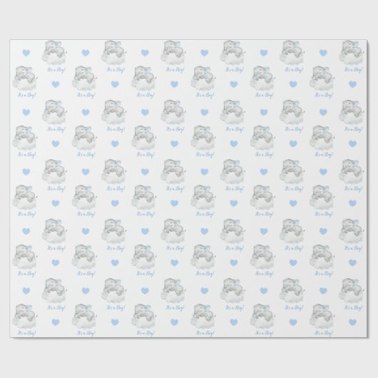 Elephant Wrapping Paper (Blue Personalized) Cloud Cadeaupapier (Vlak)