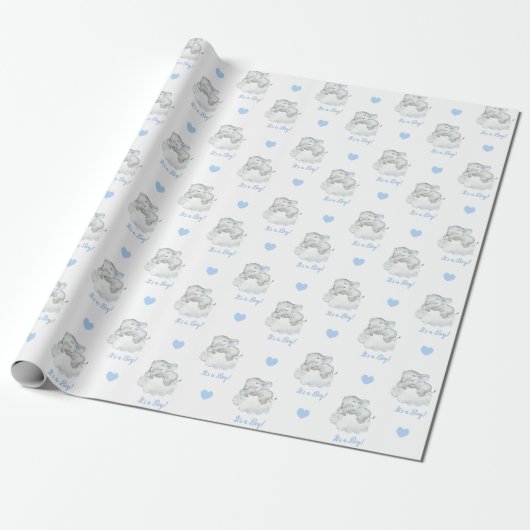 Elephant Wrapping Paper (Blue Personalized) Cloud Cadeaupapier (Uitgerold)