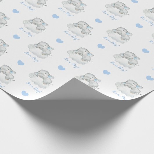 Elephant Wrapping Paper (Blue Personalized) Cloud Cadeaupapier (Hoek)