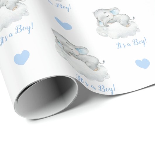 Elephant Wrapping Paper (Blue Personalized) Cloud Cadeaupapier (Rol Hoek)