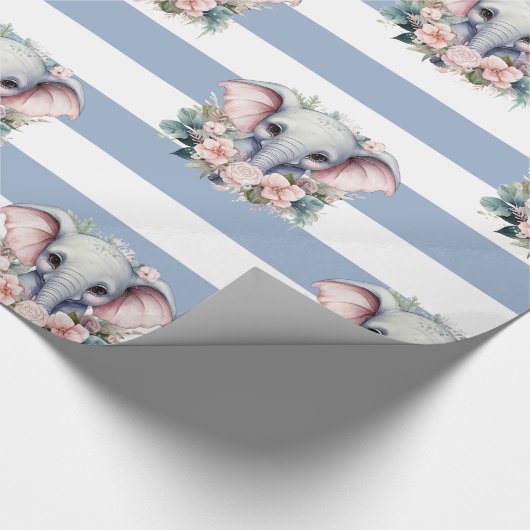 Elephant Wrapping Paper Blue & White Stripe  Cadeaupapier (Hoek)