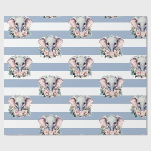 Elephant Wrapping Paper Blue & White Stripe Cadeaupapier (Vlak)