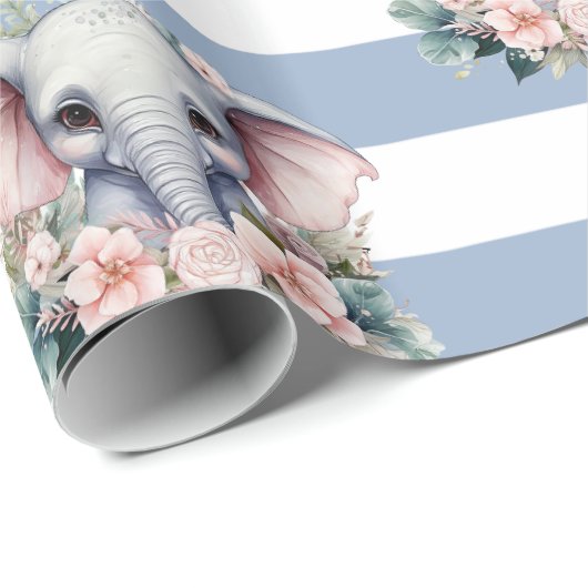 Elephant Wrapping Paper Blue & White Stripe  Cadeaupapier (Rol Hoek)