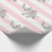 Elephant Wrapping Paper Pink & White Stripe  Cadeaupapier (Hoek)