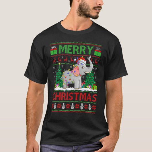 Elephant Xmas Tree Light Ugly Santa Elephant Chr T-shirt (Voorkant)