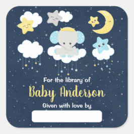 Elephant Yellow and Navy Baby Library Bookplate Vierkante Sticker