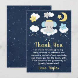 Elephant Yellow and Navy Baby shower Bedankkaart