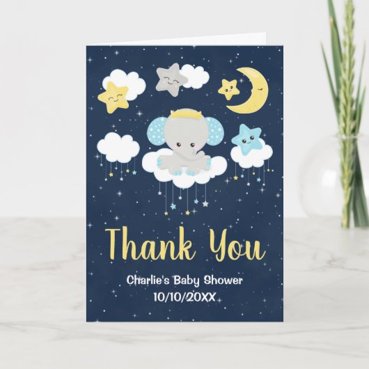 Elephant Yellow and Navy Baby shower Bedankkaart (Voorkant)