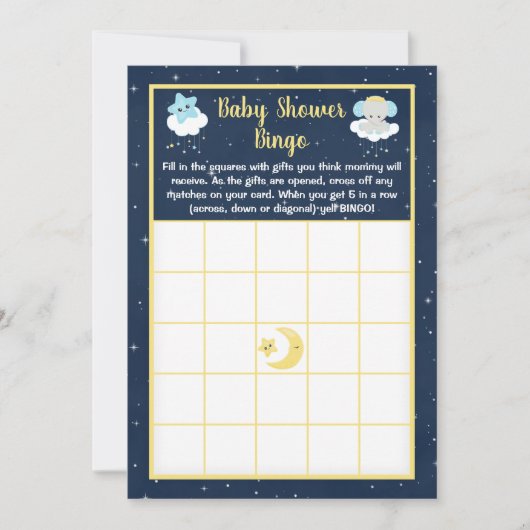 Elephant Yellow and Navy Baby shower Bingo Kaart (Voorkant)