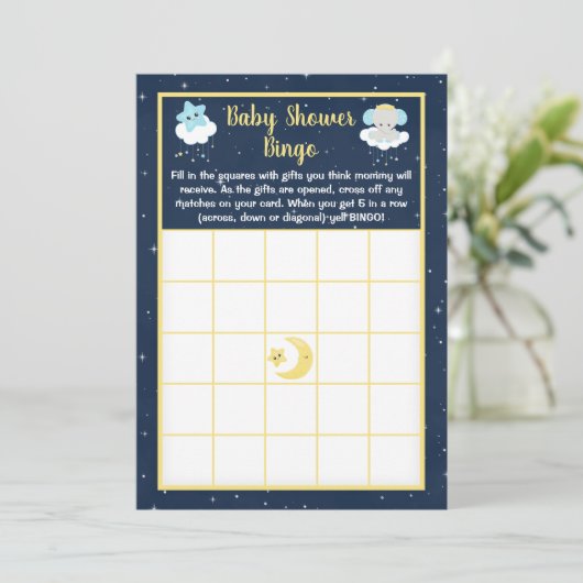 Elephant Yellow and Navy Baby shower Bingo Kaart (Staand voorkant)