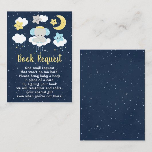 Elephant Yellow and Navy Baby shower Book Request Informatiekaartje (Voorkant / Achterkant)