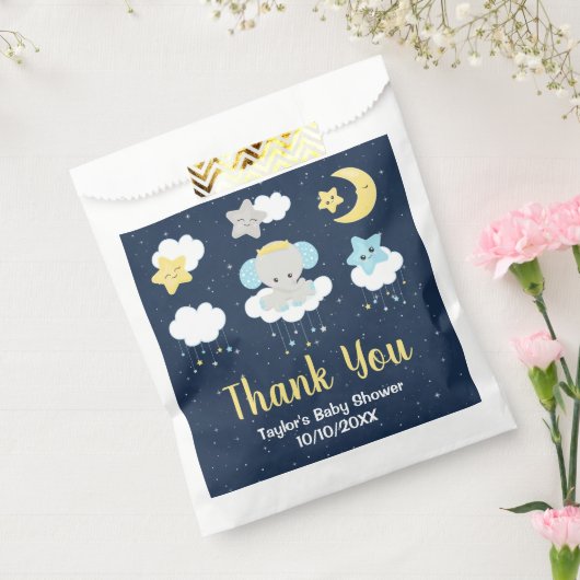 Elephant Yellow and Navy Baby shower Dank u wel Bedankzakje (Gezegeld)