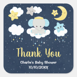 Elephant Yellow and Navy Baby shower Dank u wel Vierkante Sticker