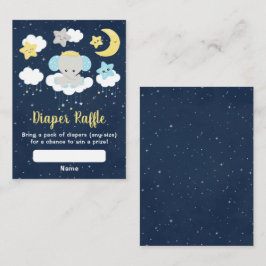 Elephant Yellow and Navy Baby shower Diaper Raffle Informatiekaartje