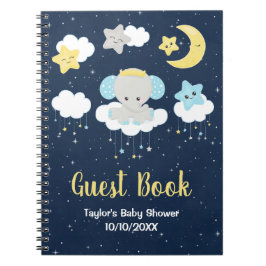 Elephant Yellow and Navy Baby shower Guest Book Notitieboek