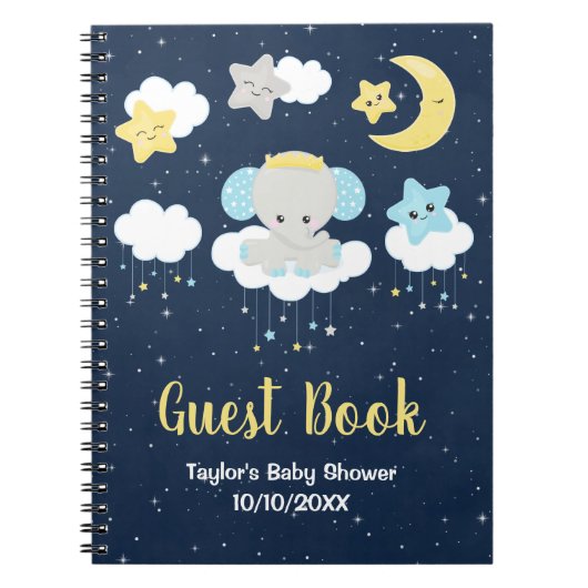 Elephant Yellow and Navy Baby shower Guest Book Notitieboek (Voorkant)