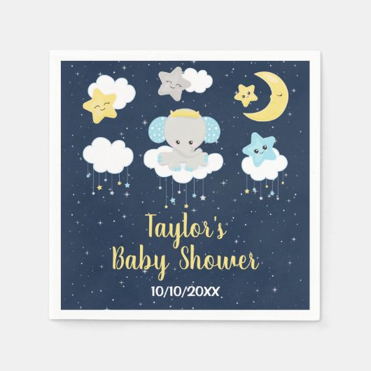 Elephant Yellow and Navy Baby shower Servet (Voorkant)