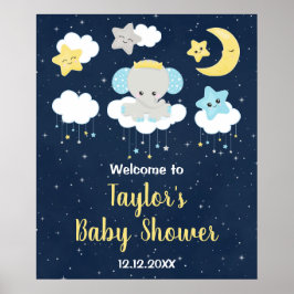 Elephant Yellow and Navy Baby shower Welcome Sign Poster