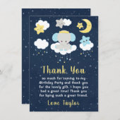 Elephant Yellow and Navy Birthday Party Bedankkaart (Voorkant / Achterkant)