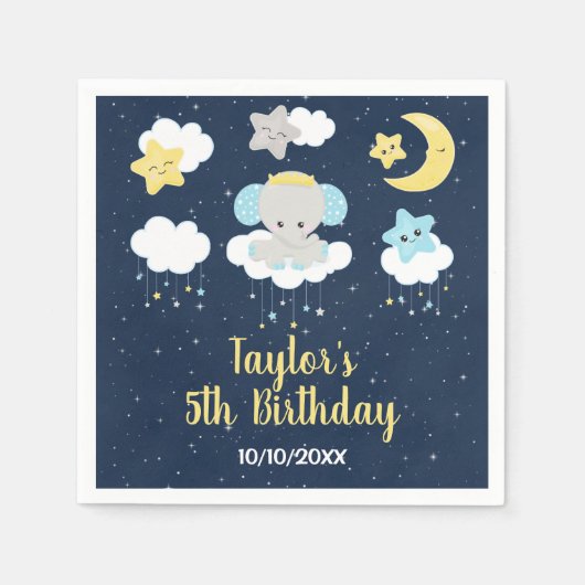 Elephant Yellow and Navy Birthday Party Servet (Voorkant)