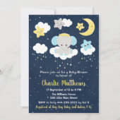 Elephant Yellow and Navy Blue Baby shower Kaart (Voorkant)
