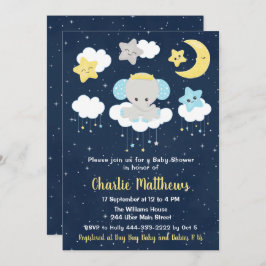 Elephant Yellow and Navy Blue Baby shower Kaart