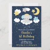 Elephant Yellow and Navy Blue Birthday Party Kaart (Voorkant)