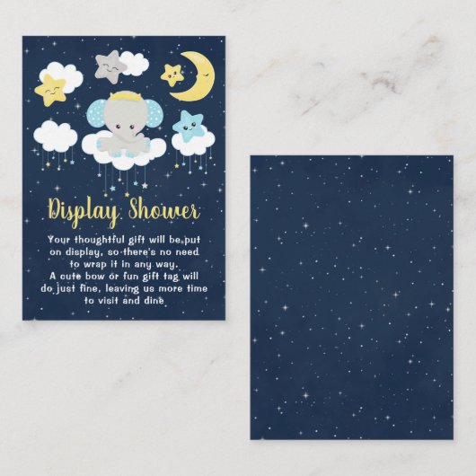 Elephant Yellow and Navy Display Baby shower Informatiekaartje (Voorkant / Achterkant)