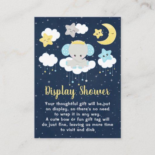 Elephant Yellow and Navy Display Baby shower Informatiekaartje (Voorkant)