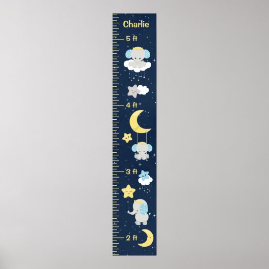 Elephant Yellow and Navy Growth Chart Poster (Voorkant)