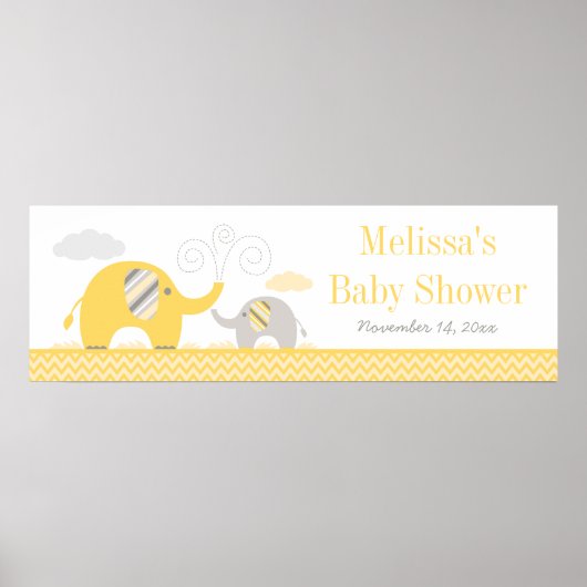 Elephant Yellow Grey Baby shower Banner Poster (Voorkant)