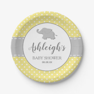 Elephant Yellow Grey Polka Dot Baby shower Papieren Bordje